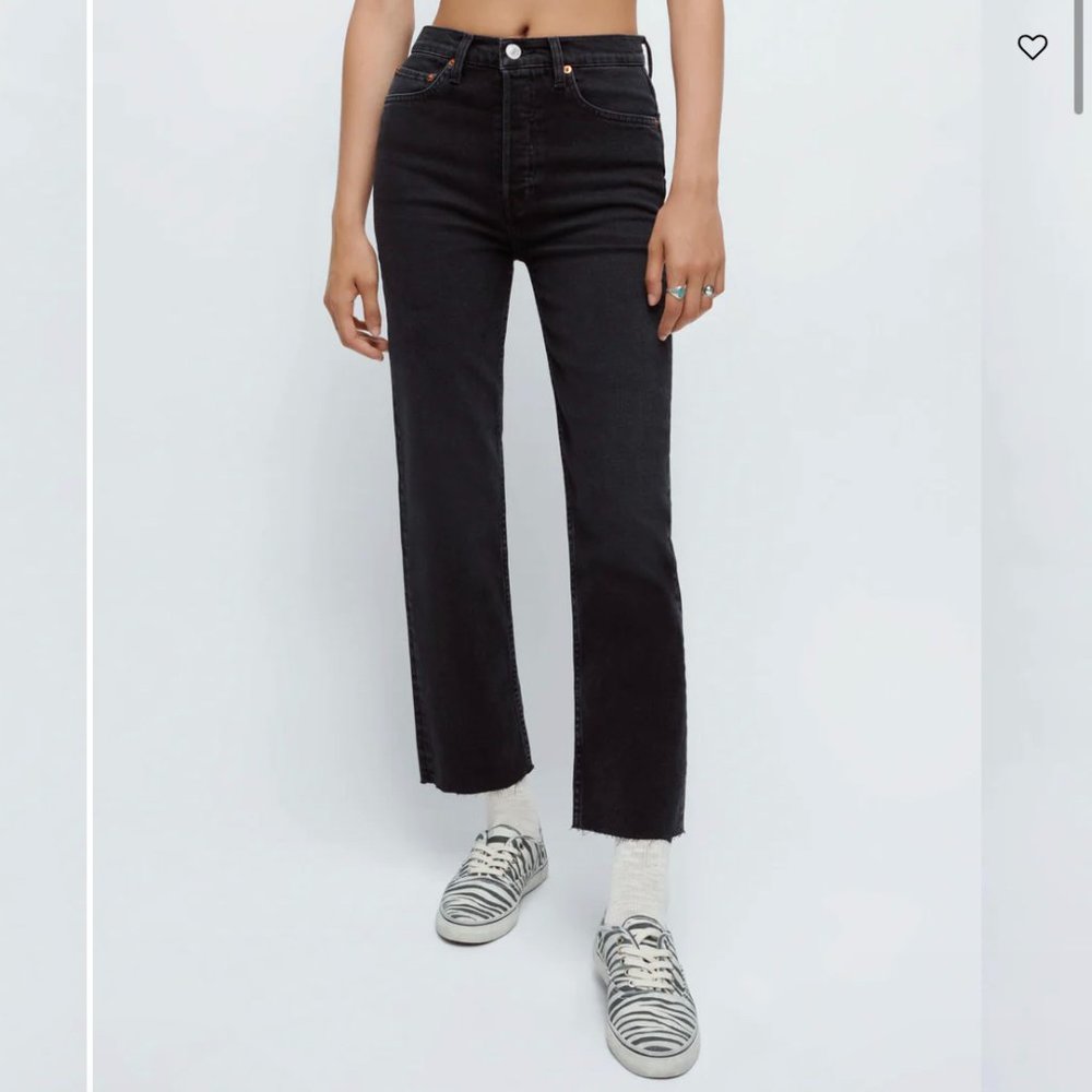 RE/DONE 70s High Rise Stove Pipe Jeans in Washed Noir - 28